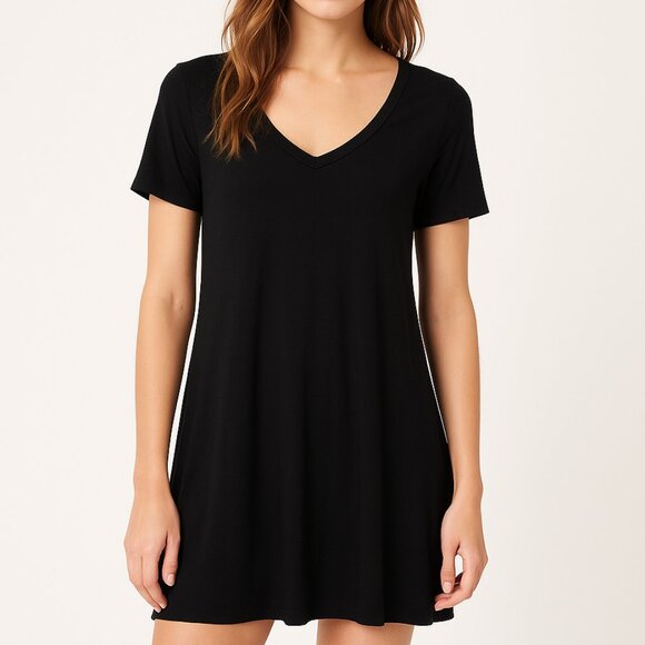 Cable & Gauge Strappy Back V-Neck Swingy T-Shirt Dress - Picture 1 of 9